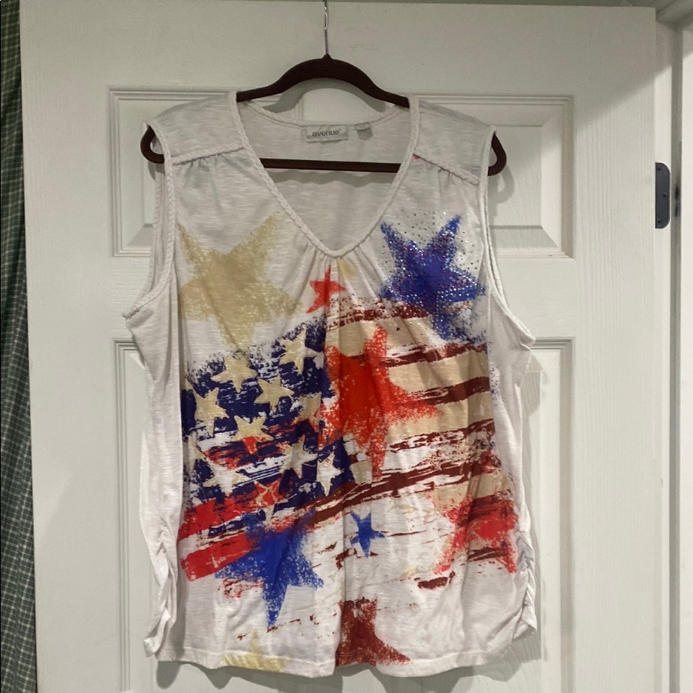 Lands' End Red and Blue Graphic Tank Top